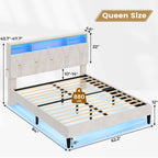 Velvet Fabric LED Bed Frame White