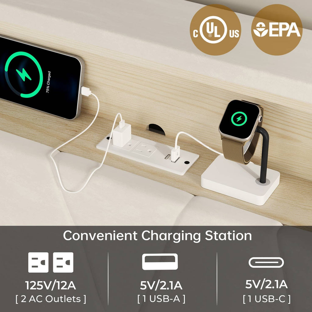 Velvet Fabric LED Bed Frame White