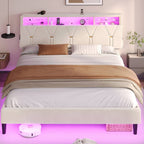 Velvet Fabric LED Bed Frame White