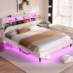 Velvet Fabric LED Bed Frame White