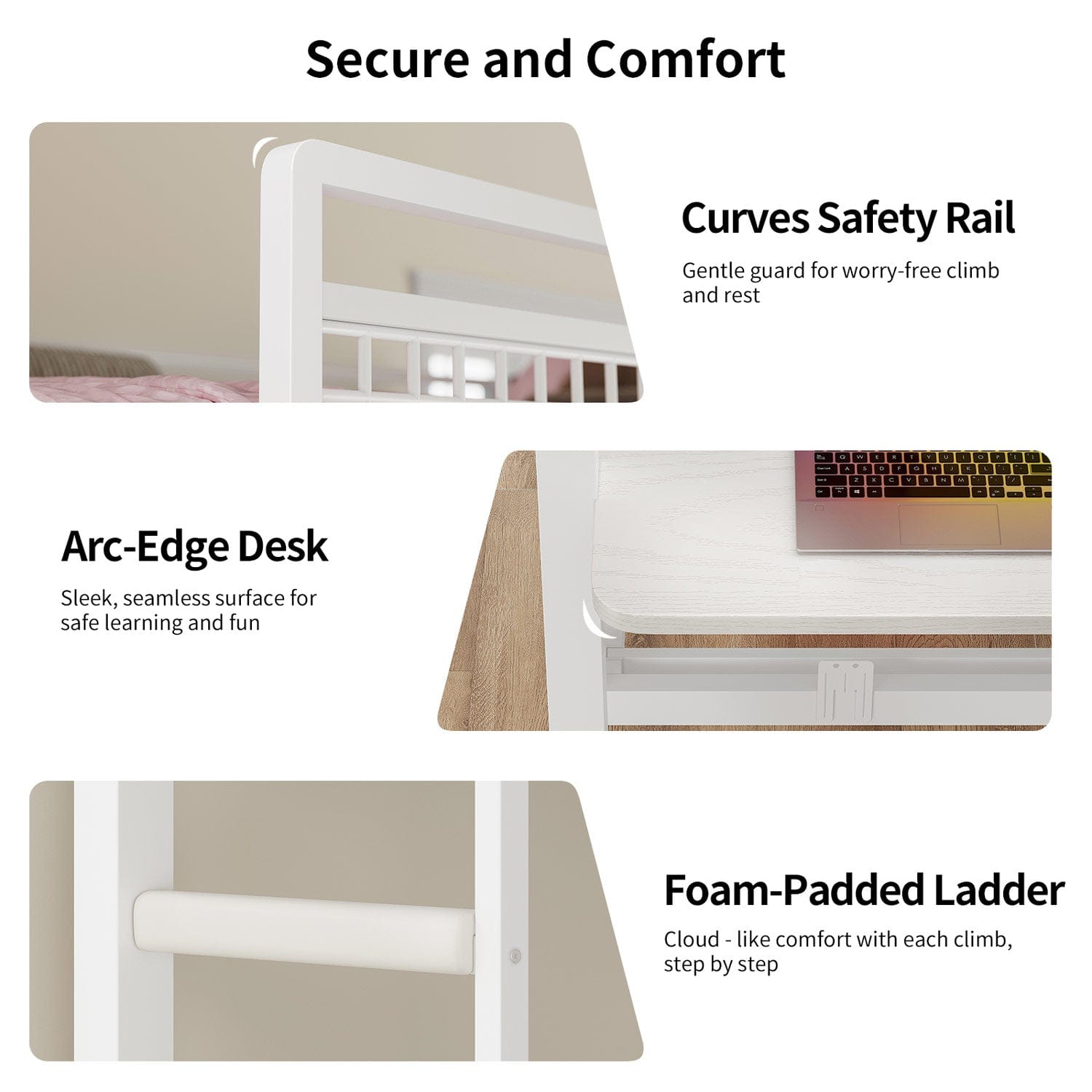 LED Bunk Bed with Desk White