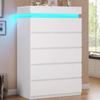 Tall 5 Drawers Dresser with LED Lights White