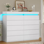 Tall 5 Drawers Dresser with LED Lights White