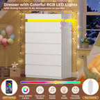 Tall 5 Drawers Dresser with LED Lights White