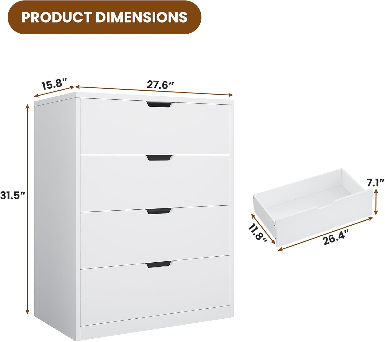 4 Drawers Dresser White
