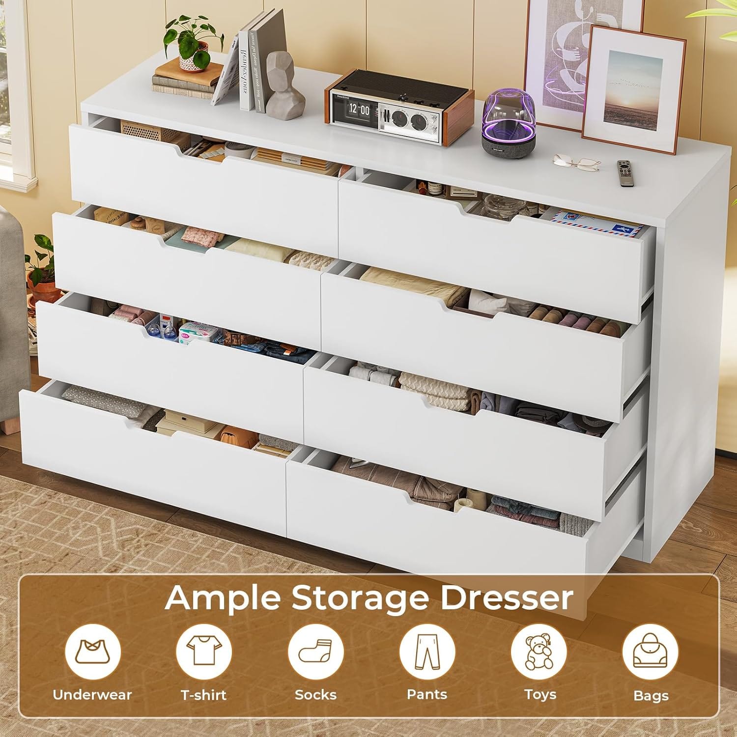 8 Drawers Dresser White