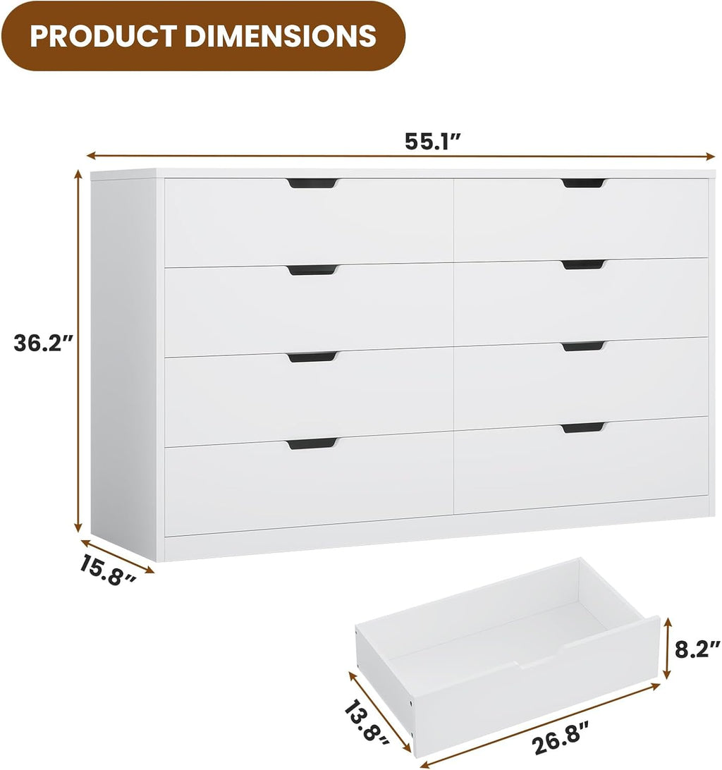 8 Drawers Dresser White