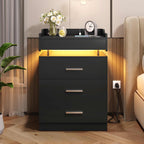 LED Nightstand with Charging Station Black