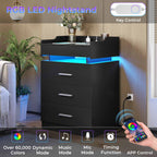 LED Nightstand with Charging Station Black