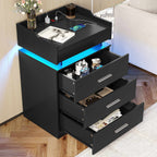LED Nightstand with Charging Station Black