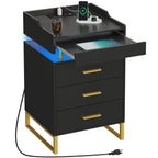 LED Nightstand with Pull-Out Tray Black & Gold