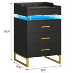 LED Nightstand with Pull-Out Tray Black & Gold