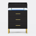 LED Nightstand with Pull-Out Tray Black & Gold
