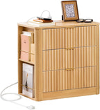 Fluted Nightstand with Charging Station Oak