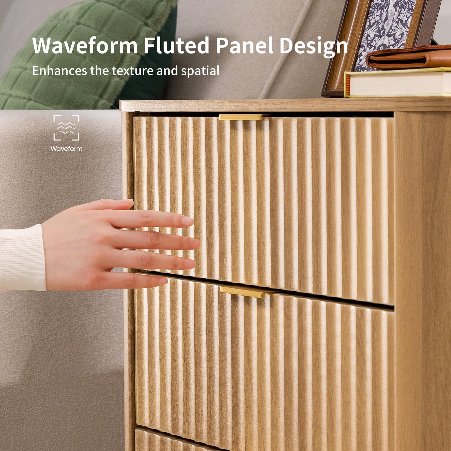 Fluted Nightstand with Charging Station Oak