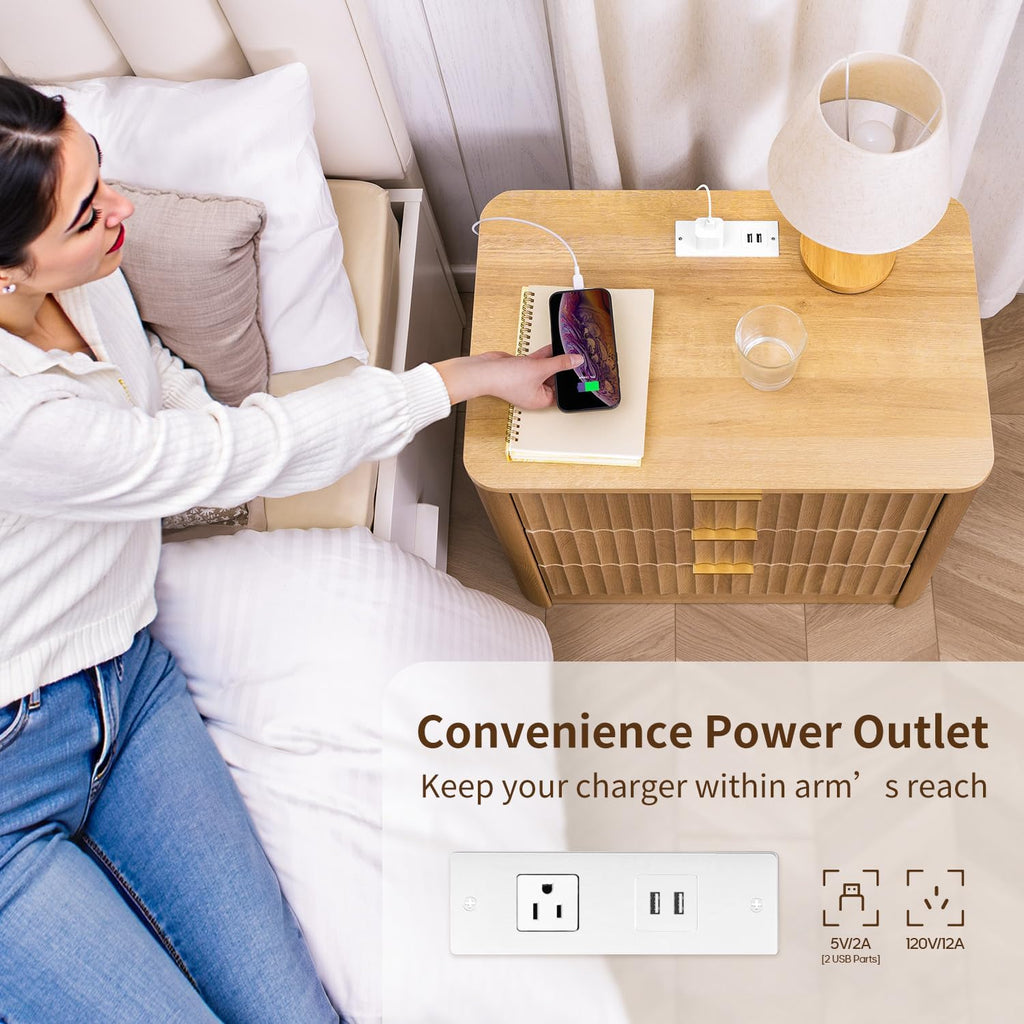 Fluted Nightstand with Charging Station Oak