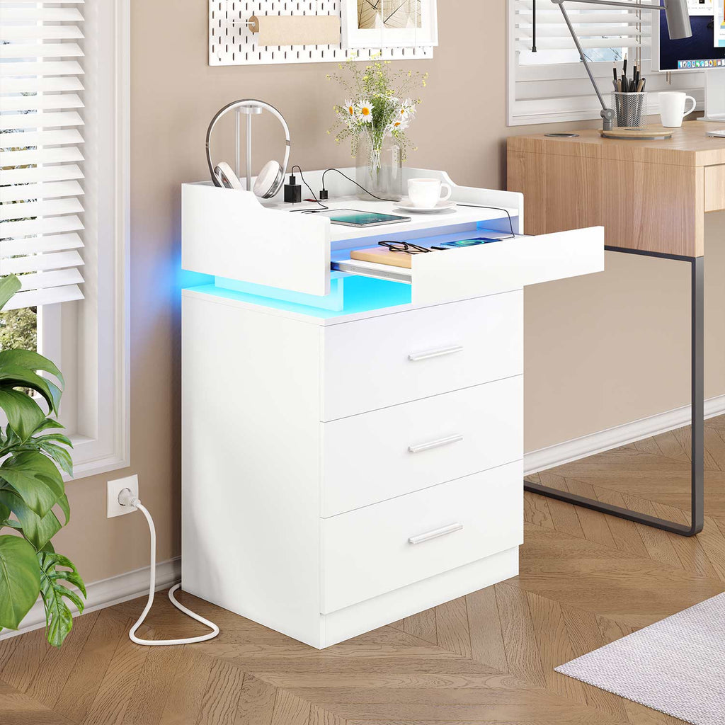 LED Nightstand with Charging Station White