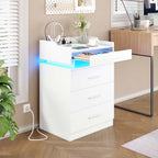 LED Nightstand with Charging Station White