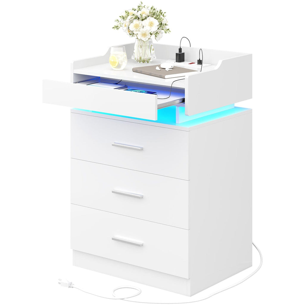 LED Nightstand with Charging Station White
