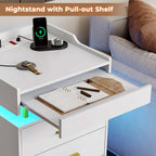 LED Nightstand with Pull-Out Tray White & Gold
