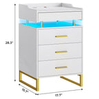 LED Nightstand with Pull-Out Tray White & Gold