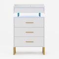 LED Nightstand with Pull-Out Tray White & Gold
