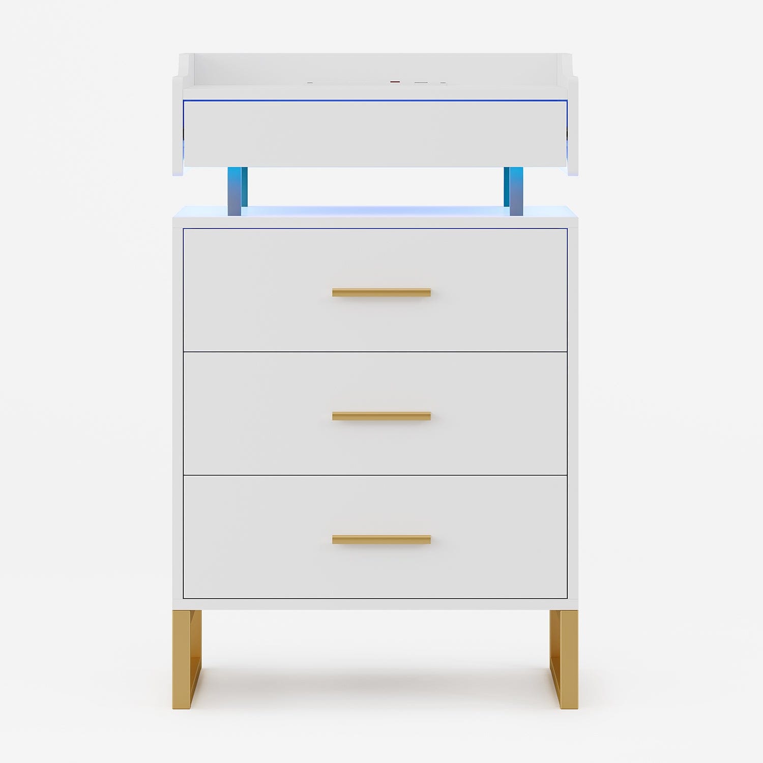 LED Nightstand with Pull-Out Tray White & Gold