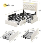 LED Bed Frame with Drawers Beige
