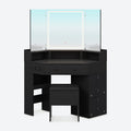 Corner Vanity with Cushioned Storage Stool Black