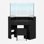 Corner Vanity with Cushioned Storage Stool Black