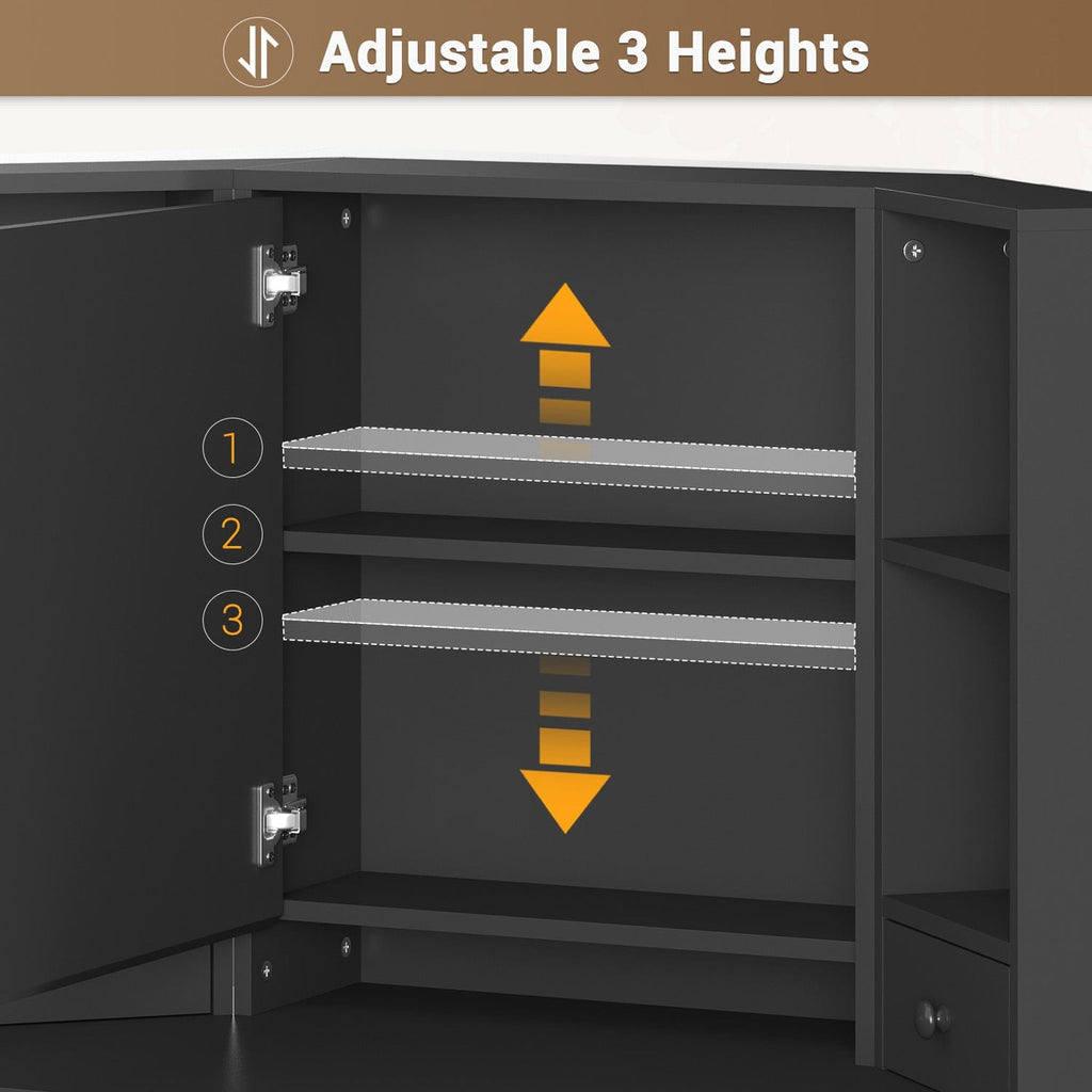 Corner LED Makeup Vanity Table Black