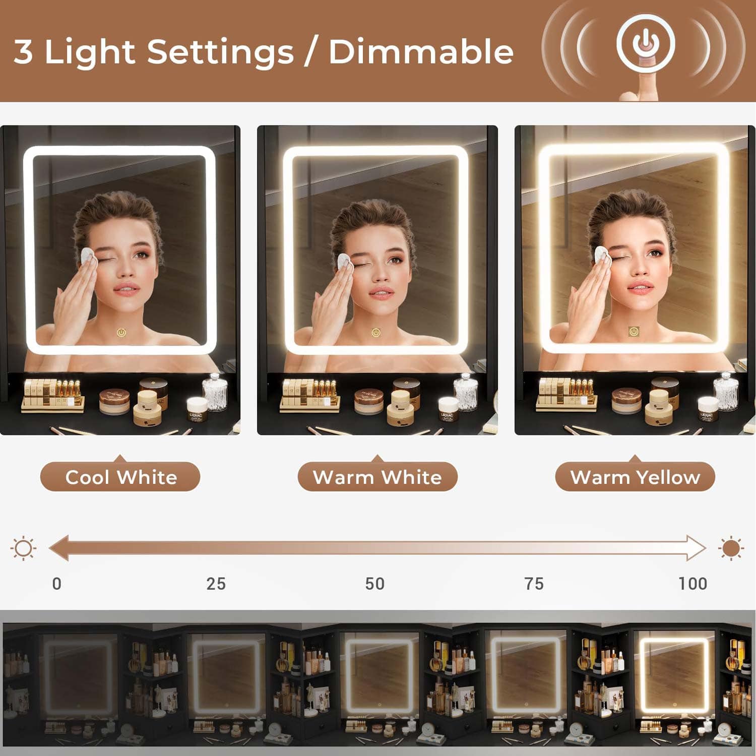 Corner LED Makeup Vanity Table Black