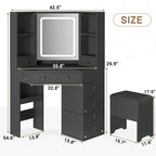 Corner LED Makeup Vanity Table Black