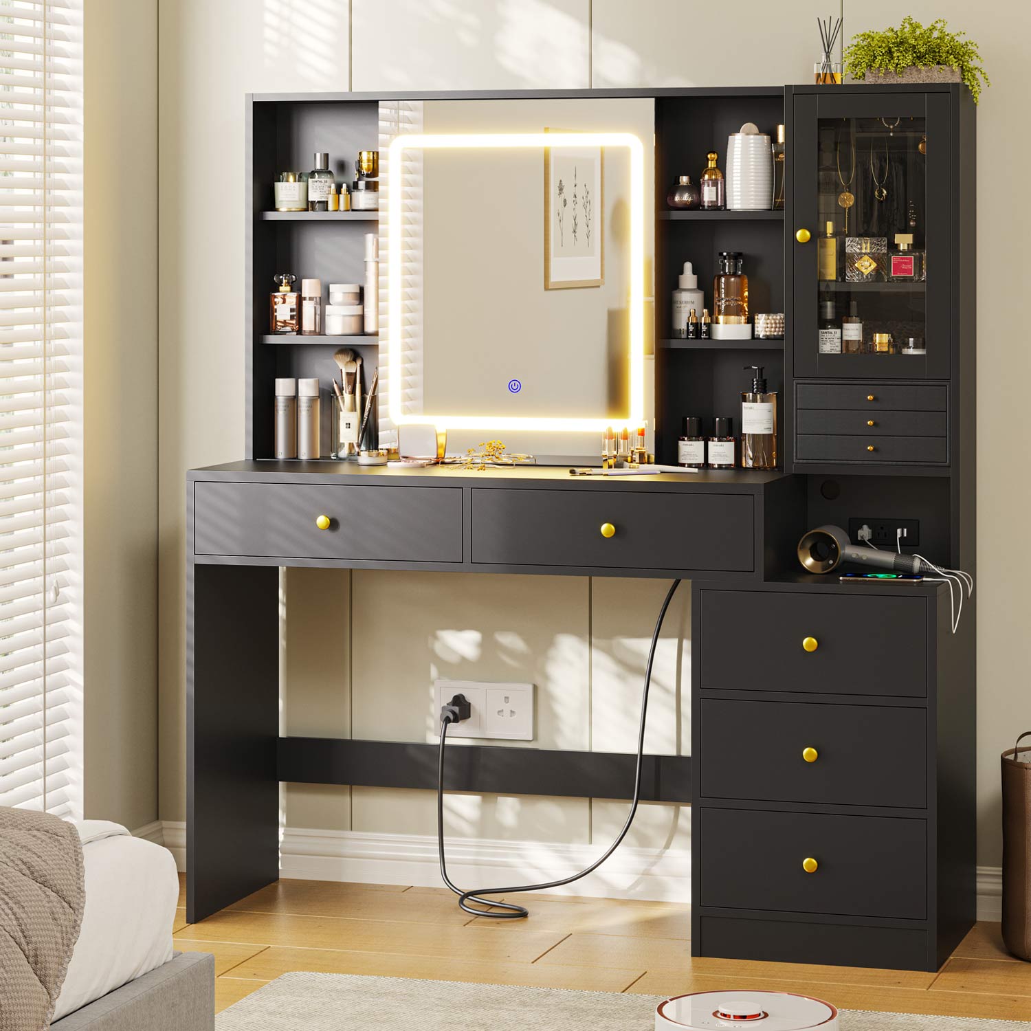 Makeup Vanity with Jewelry Box Black