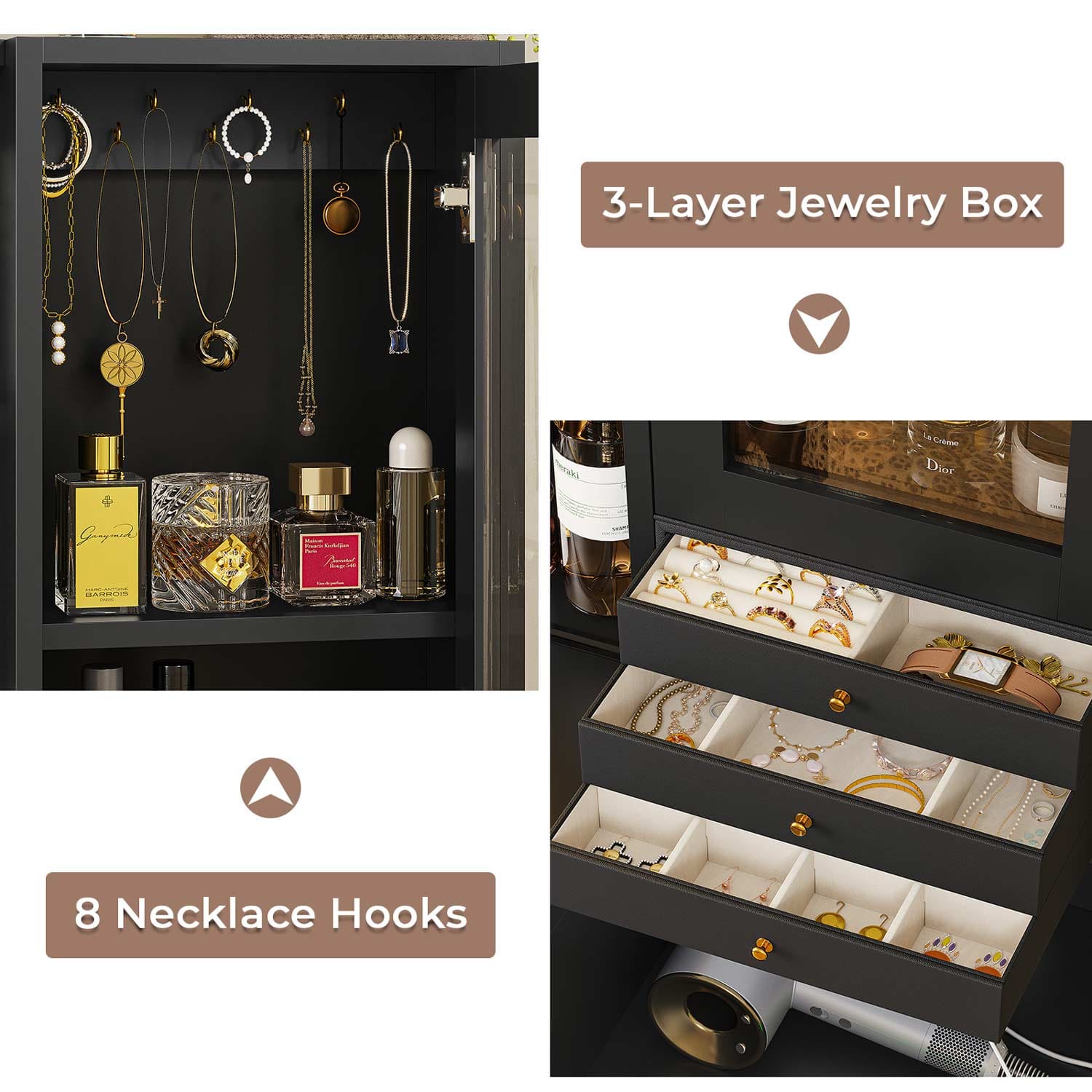 Makeup Vanity with Jewelry Box Black