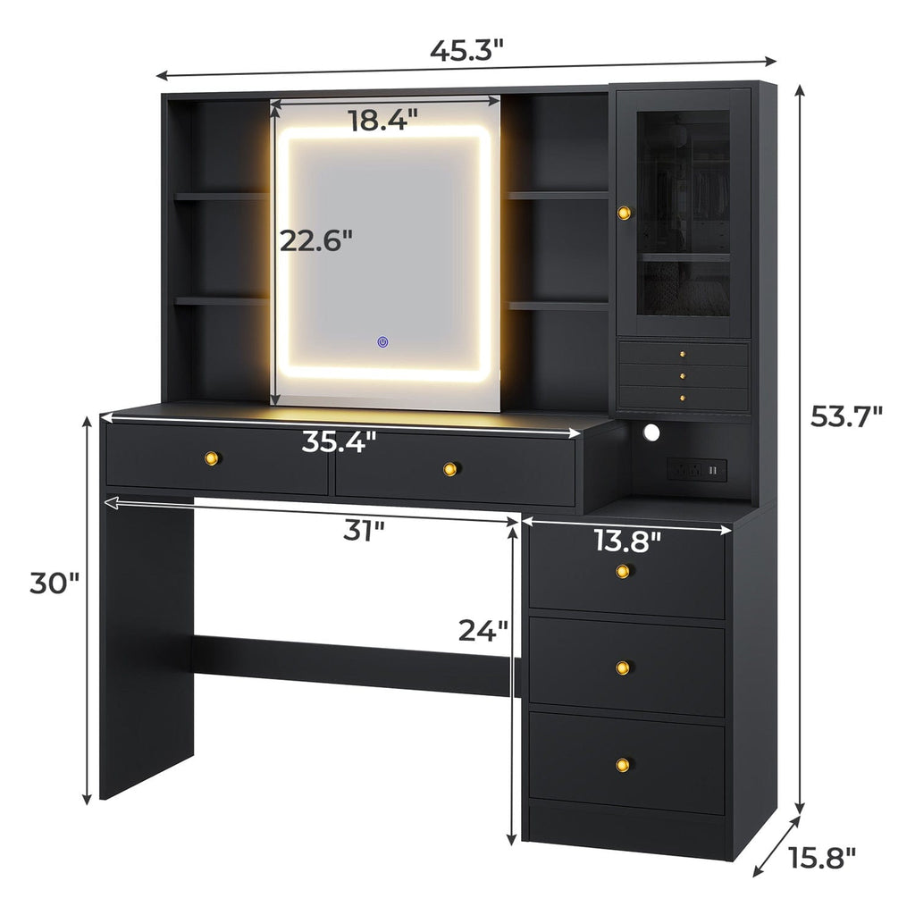 Makeup Vanity with Jewelry Box Black
