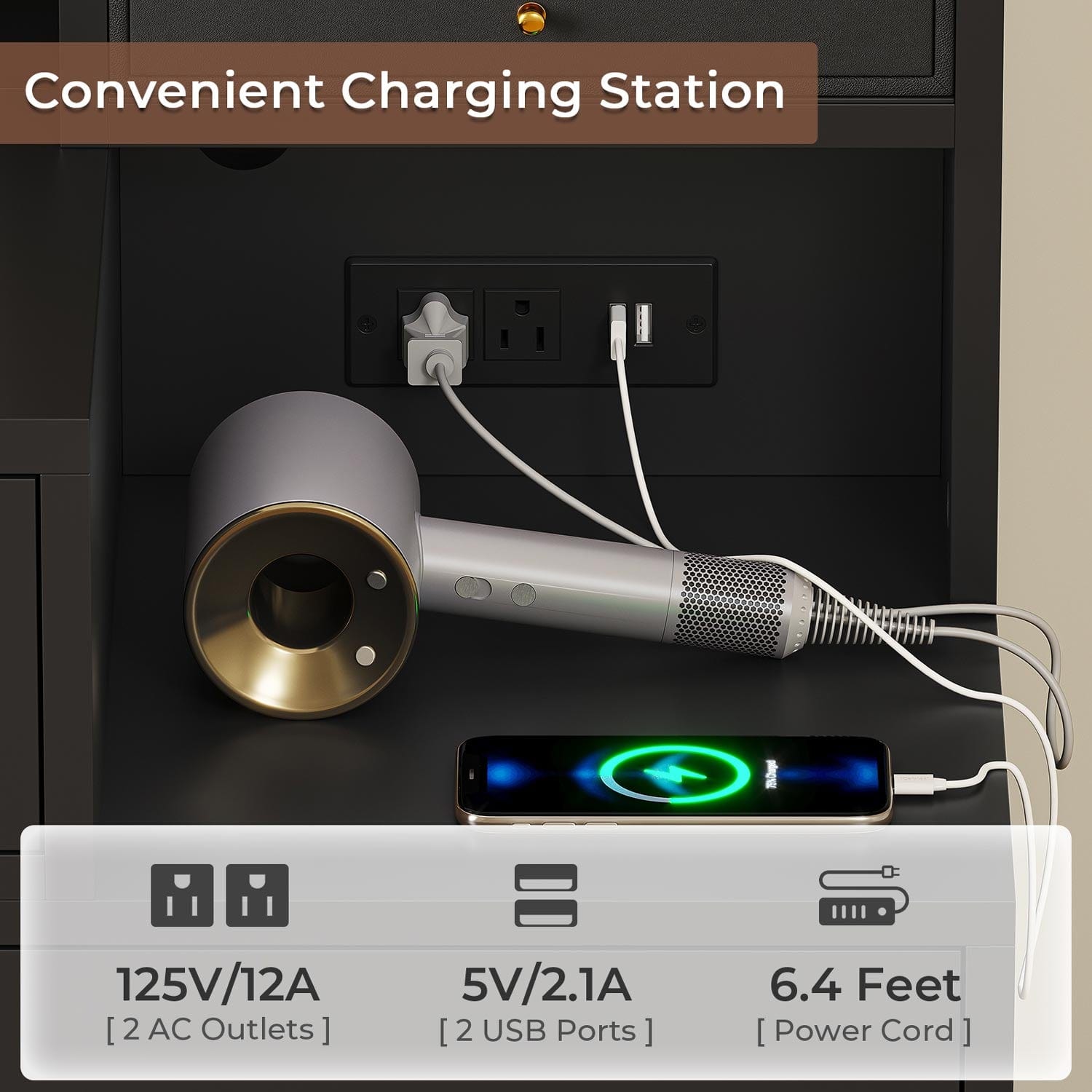 Makeup Vanity with Jewelry Box Black