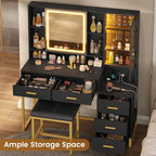 Makeup Vanity with Upholstered Stool Black & Gold