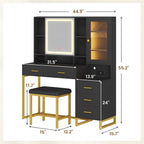 Makeup Vanity with Upholstered Stool Black & Gold