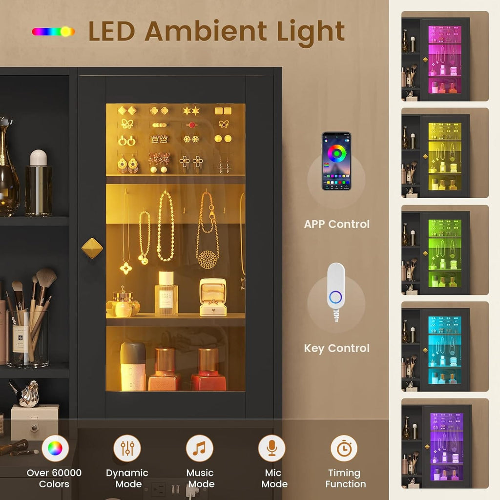 Makeup Vanity with Upholstered Stool Black & Gold