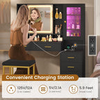 Makeup Vanity with Upholstered Stool Black & Gold