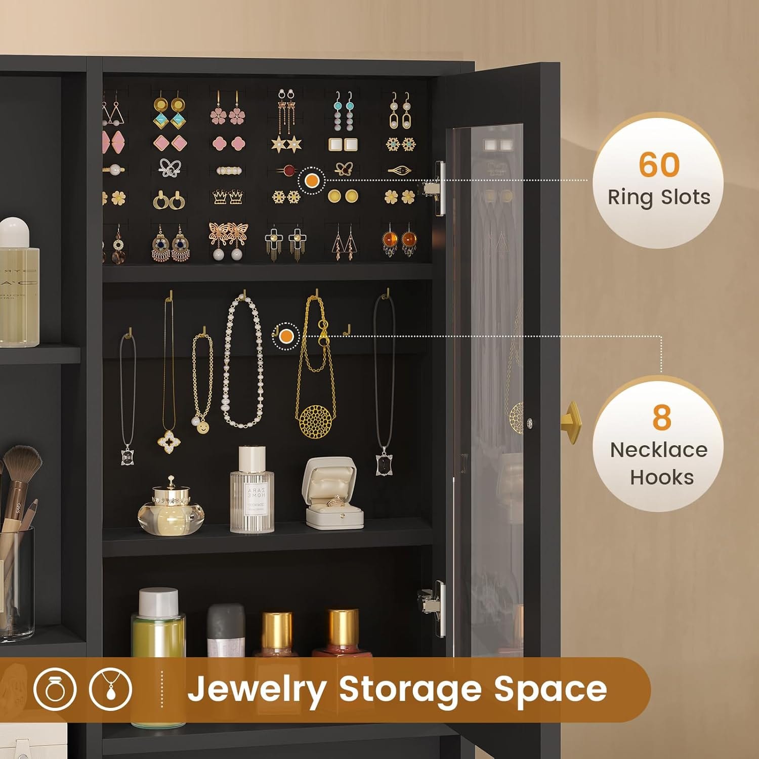 Makeup Vanity with Upholstered Stool Black & Gold