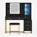 Makeup Vanity with Upholstered Stool Black & Gold