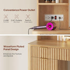 Fluted Makeup Vanity Desk with Mirror and Lights Oak