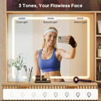 Fluted Makeup Vanity with Sync Music LED Lights and Glass Top Oak