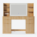 Fluted Makeup Vanity Desk with Mirror and Lights Oak