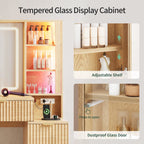 Fluted Makeup Vanity with LED Mirror & Sound Sync Lights Oak