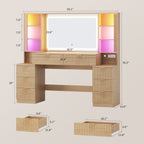 Fluted Makeup Vanity with LED Mirror & Sound Sync Lights Oak