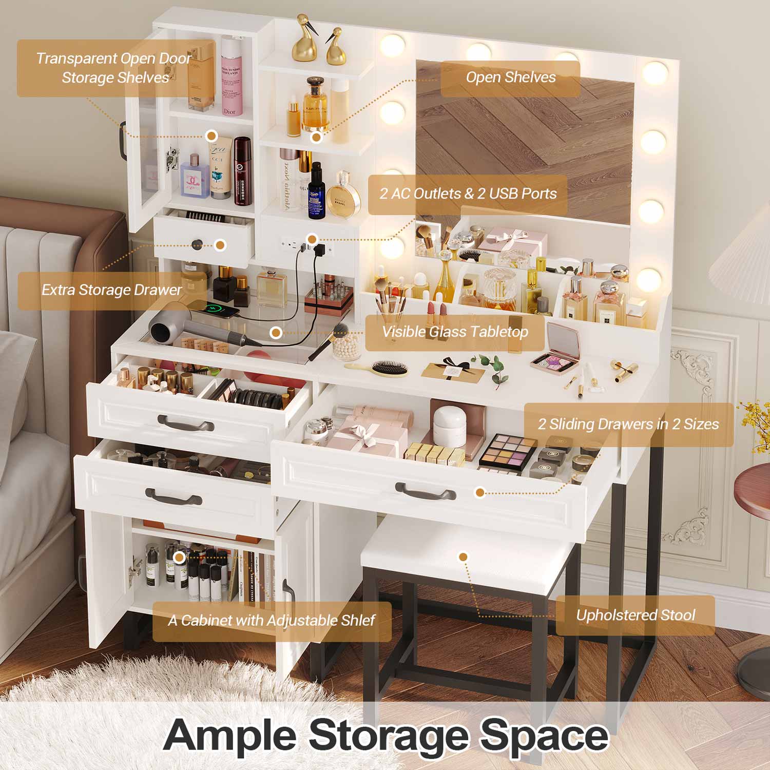 LED Makeup Vanity Set White & Black