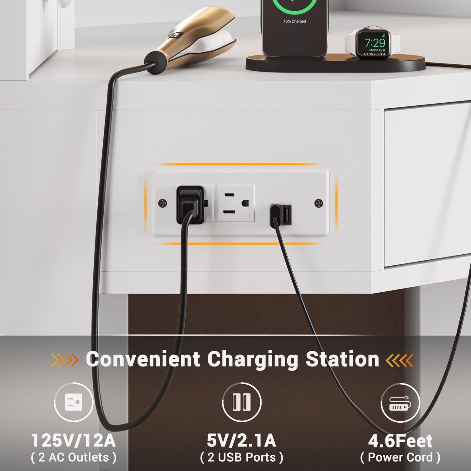 Corner LED Makeup Vanity Table White